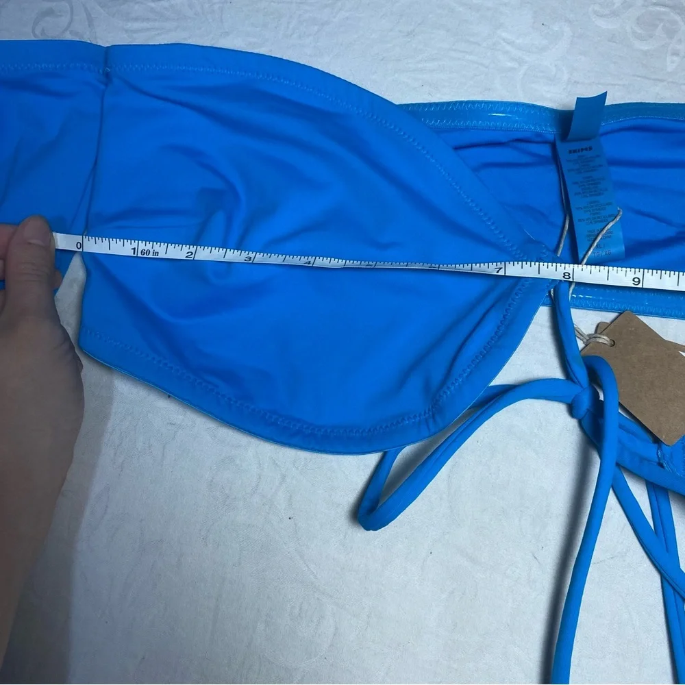 🆕 SKIMS SWIM Long Sleeve Bikini Top Recycled Turquoise XL Blue Off Shoulder NWT